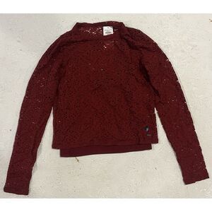 Hollister Burgundy Top NEW‎ Womens Sz Small Lace Overlay Cami Under Long Sleeve